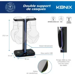 Konix FFF Double support porte casque gaming – Rétroéclairage – Noir et bleu prix maroc