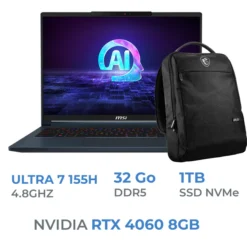 MSI STEALTH 16 AI STUDIO-A1VFG | ULTRA 7-155H /32GB DDR5/1TB SSD/RTX4060 8GB/15.6″ QHD