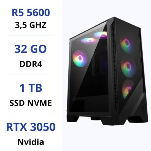 PC Gamer Ryzen 5 5600/1TB SSD/32GB/RTX3060 6GB prix maroc