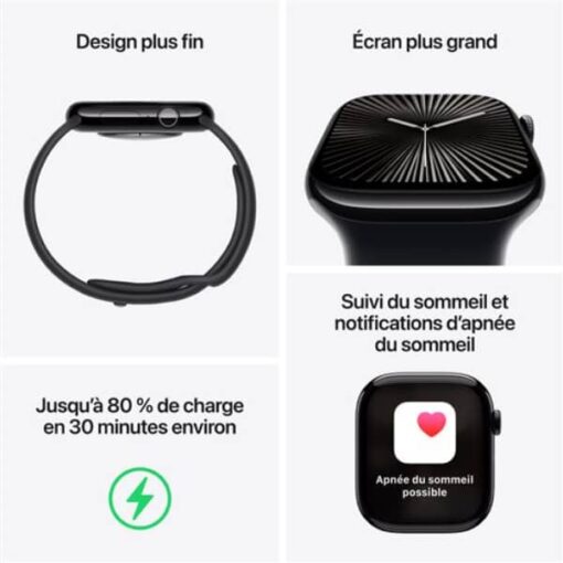 Apple Watch Series 10 GPS 42mm Boîtier en Aluminium Noir de Jais avec Bracelet Sport Noir au meilleur prix au Maroc