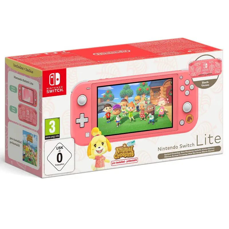 Nintendo Switch Lite (Coral) + Animal Crossing: New Horizons (Maria Hawai) au Prix Maroc