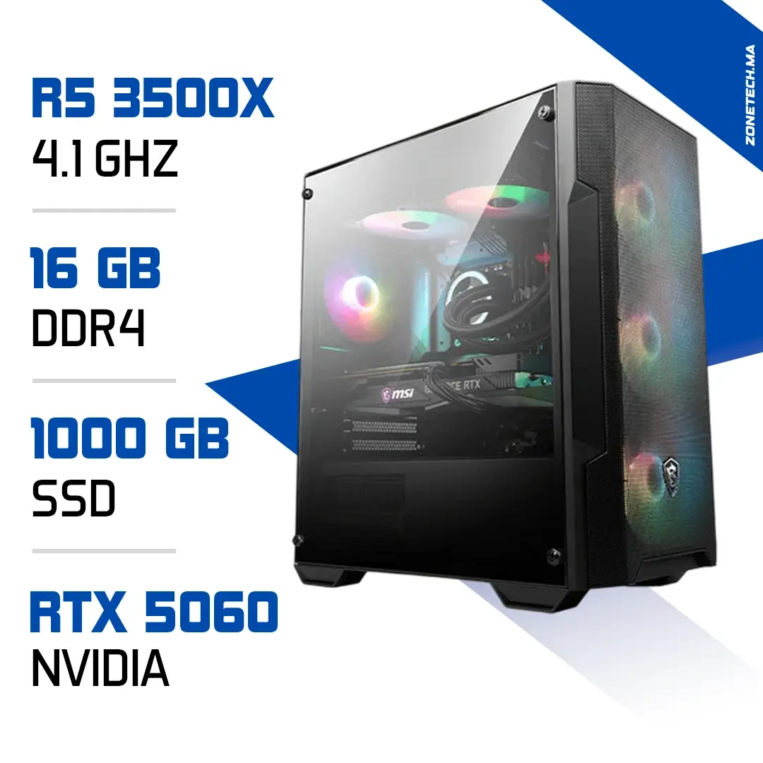PC Gamer Ryzen 5 3500X / 1 To SSD / 16 Go DDR4 / RTX 5060 MAROC