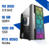PC Gamer Ryzen 3 3100 avec RTX 3050, 16Go de RAM et 500Go SSD, idéal pour les jeux modernes et le gaming au Maroc.