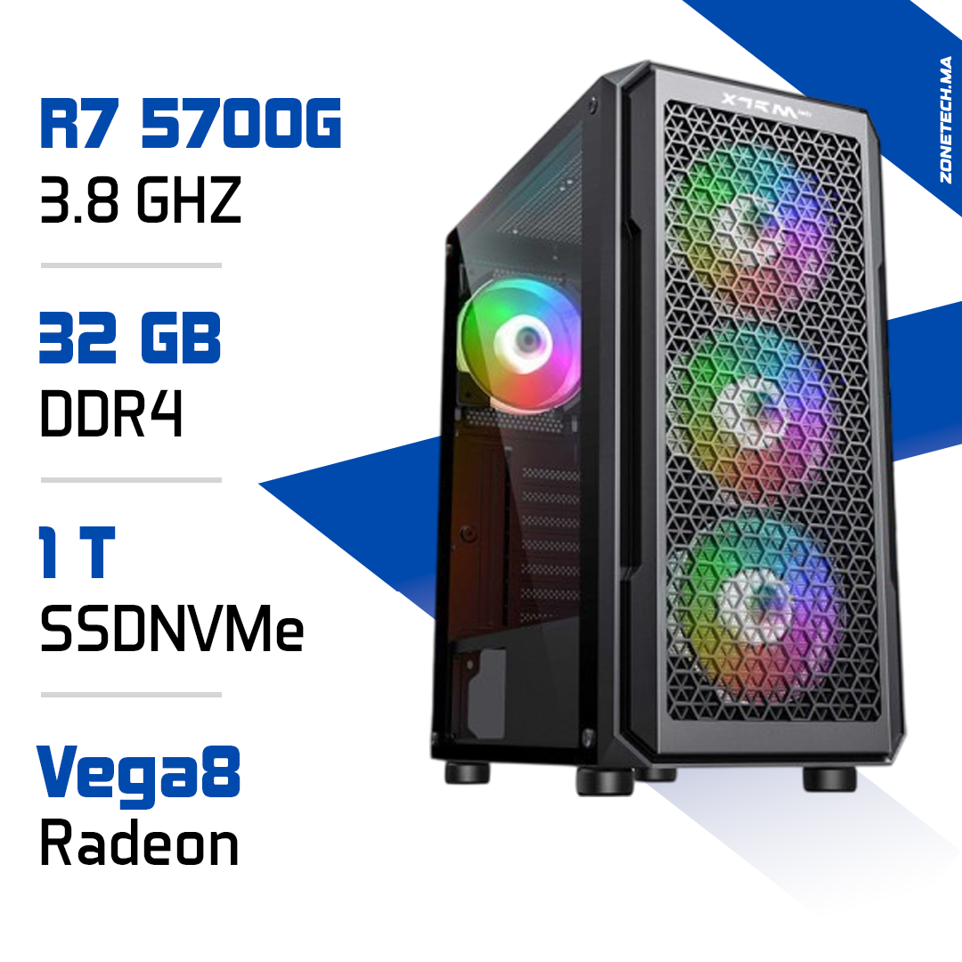 PC Gamer Ryzen 7 5700G – 32 Go RAM, 1 To SSD, Radeon Vega 8 – Zonetech.ma