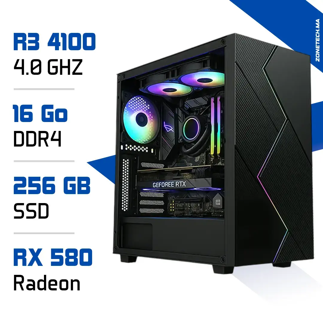 PC Gamer Ryzen 3 4100 RX 580 Maroc Zonetech.ma