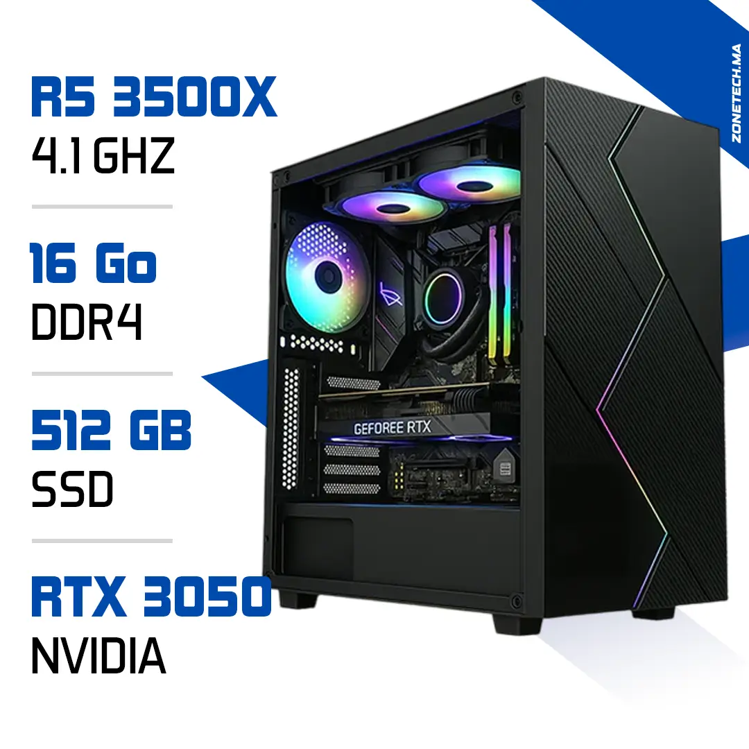 PC Gamer Ryzen 5 3500X Maroc avec RTX 3050 – Zonetech.ma