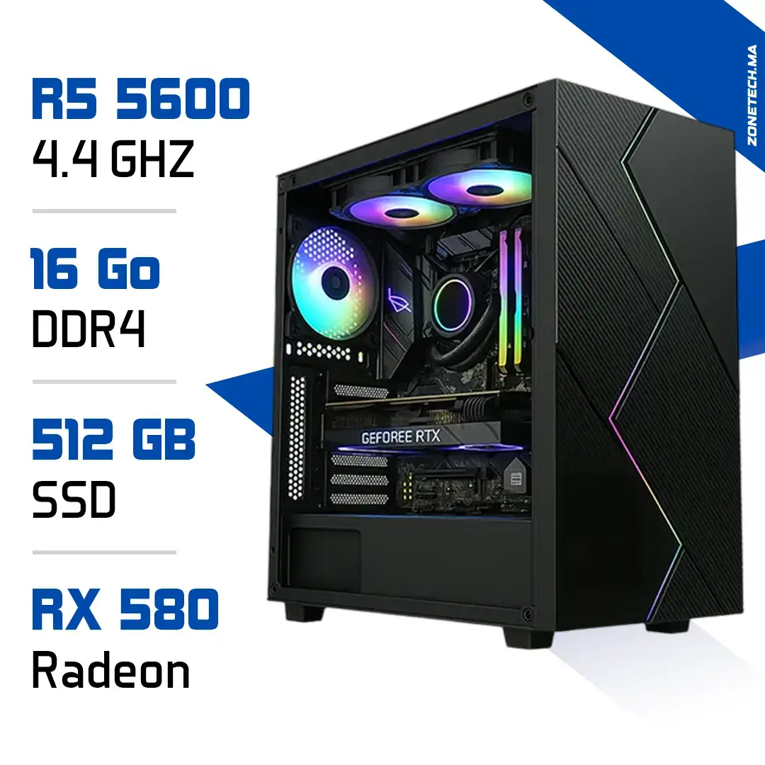 PC Gamer Ryzen 5 5600 RX 580 Zonetech.ma