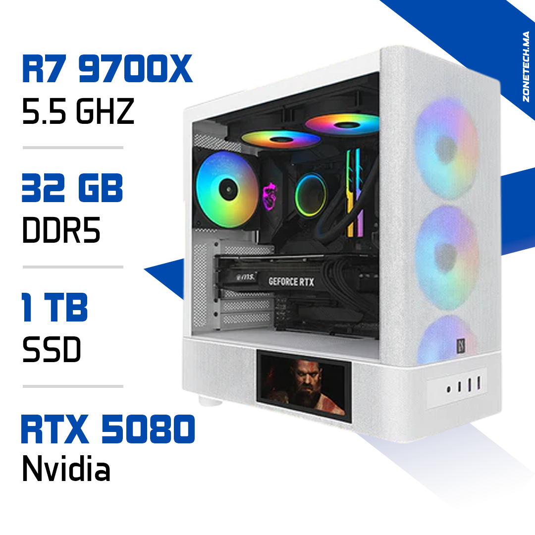 PC Gamer Ryzen 7 9700X avec RTX 5080 – Disponible chez Zonetech.ma