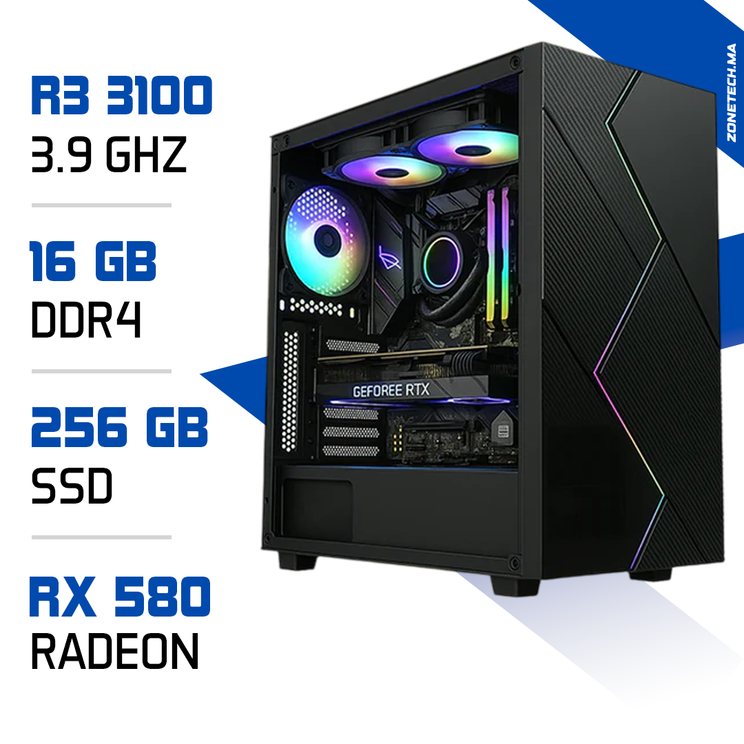 PC Gamer Ryzen 3 3100 RX 580 8GB Zonetech.ma