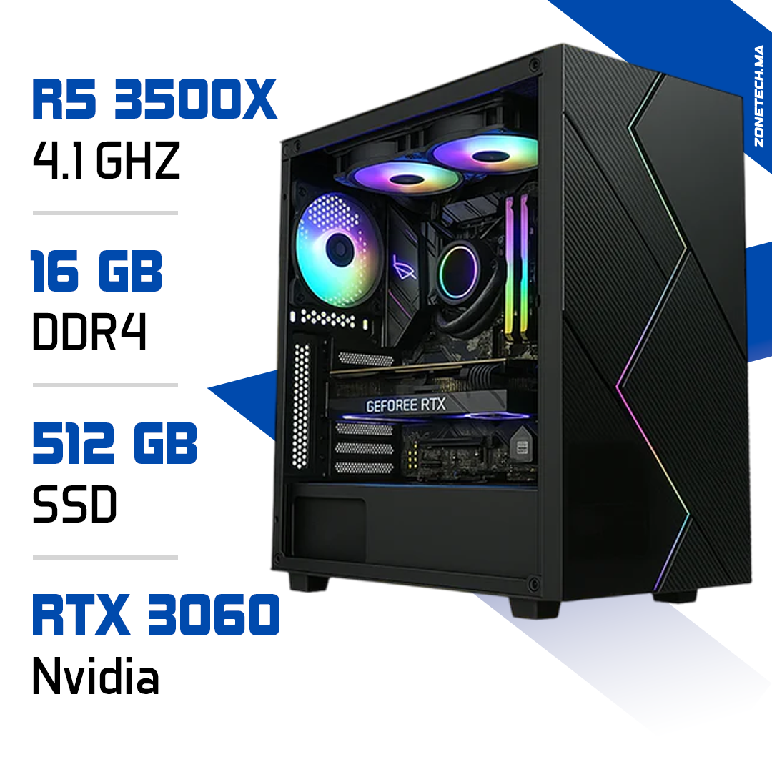 PC Gamer Ryzen 5 5500 avec RTX 3050 – Zonetech.ma – Idéal pour jouer en Full HD à petit prix