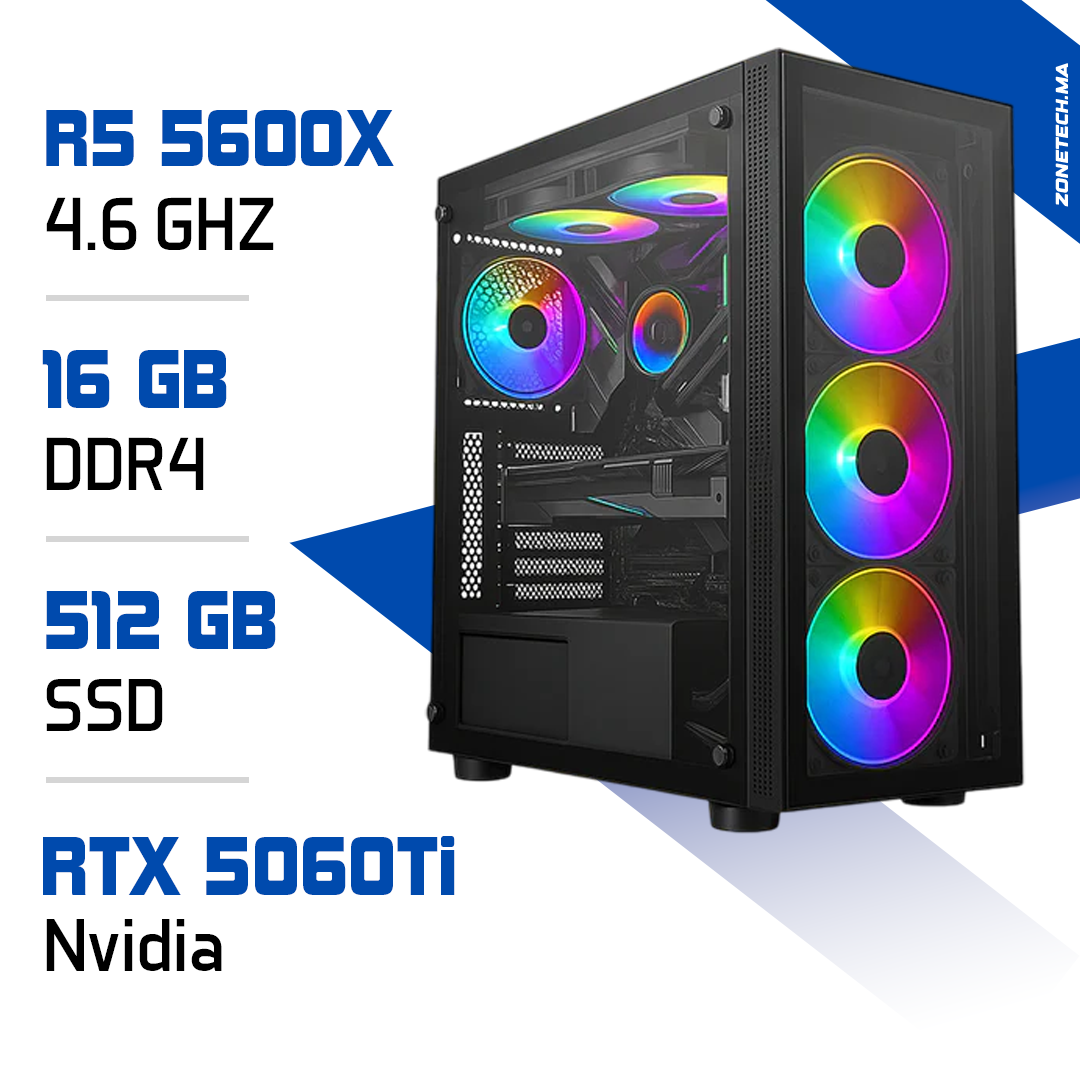 PC Gamer Ryzen 5 5600X RTX 5060 Ti Zonetech.ma