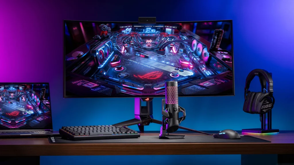 A gamer taking a photo of their RGB-lit gaming setup to post on social media