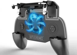 Mobile gamer using controller and cooling fan attachment on smartphone
