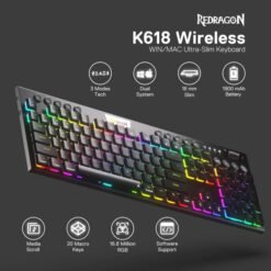 Redragon K618 PRO Wireless Low Profile Red Switches Prix Maroc
