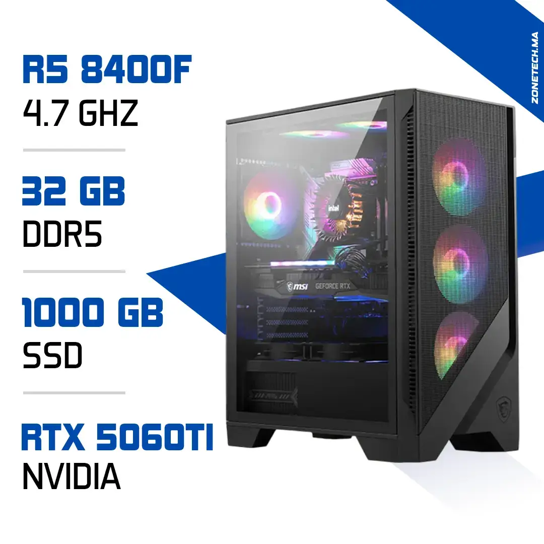 PC Gamer Ryzen 5 8400F / 1 To SSD / 32 Go DDR5 / RTX 5060 Ti