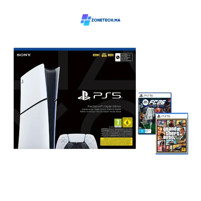 PS5 Slim Digital + FC 26 + GTA 5 (Jeux numériques)