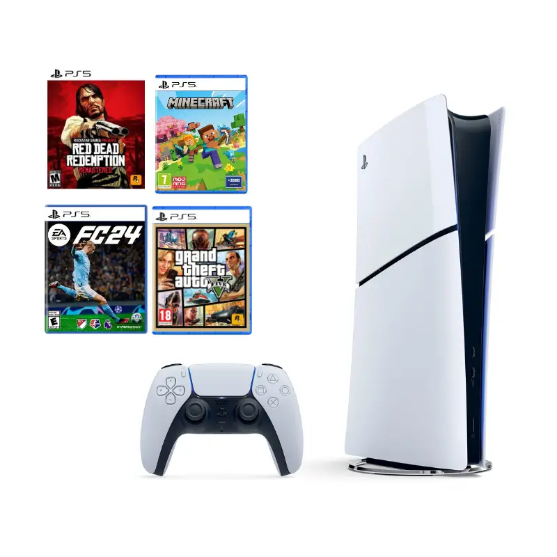 PS5 Slim Digital + FC24 + GTA 5 + Red Dead Redemption 2 Édition Ultime + Minicraft