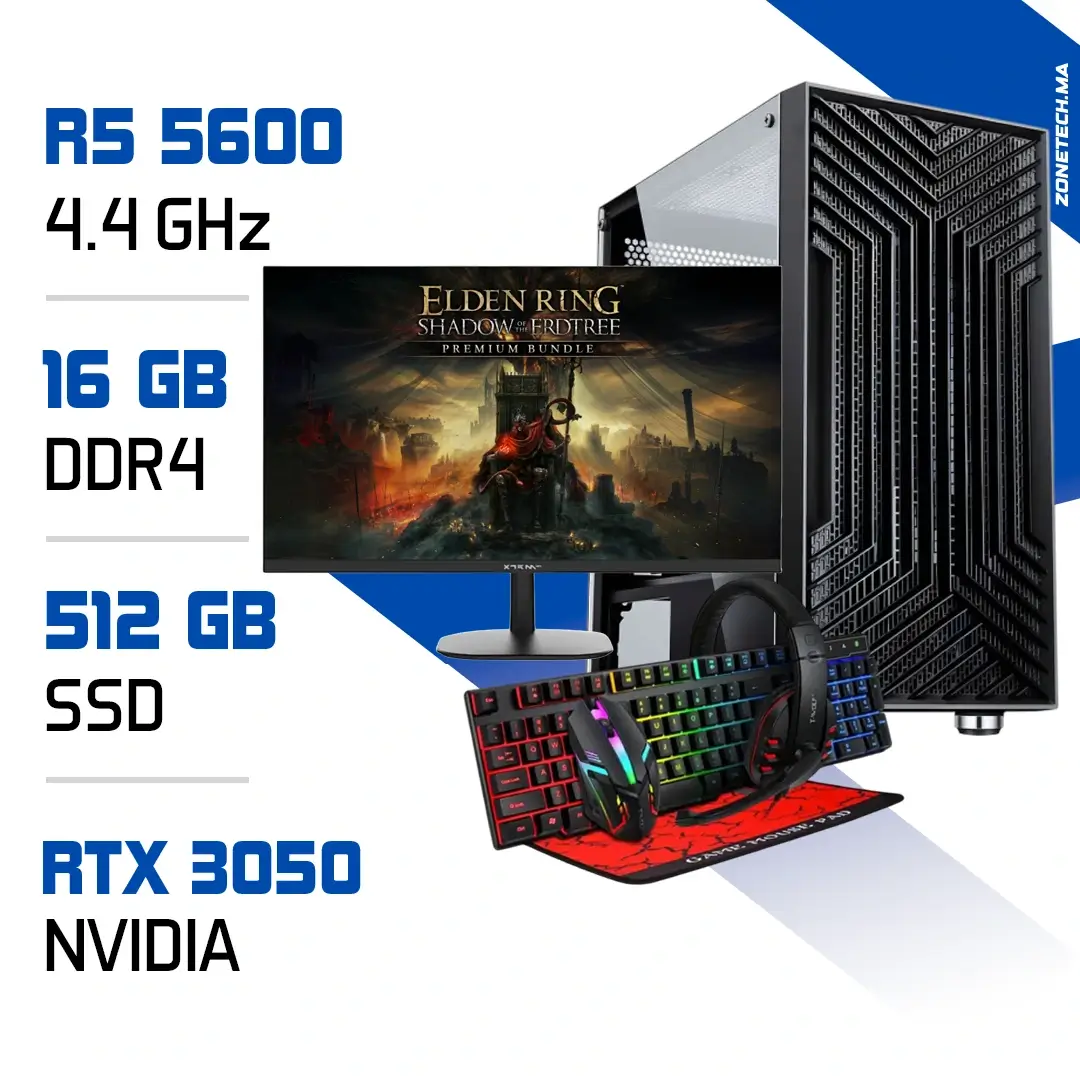 Setup Complet PC Gamer Zonetech Ryzen 5 5600 / 512GB SSD / 16GB / RTX 3050