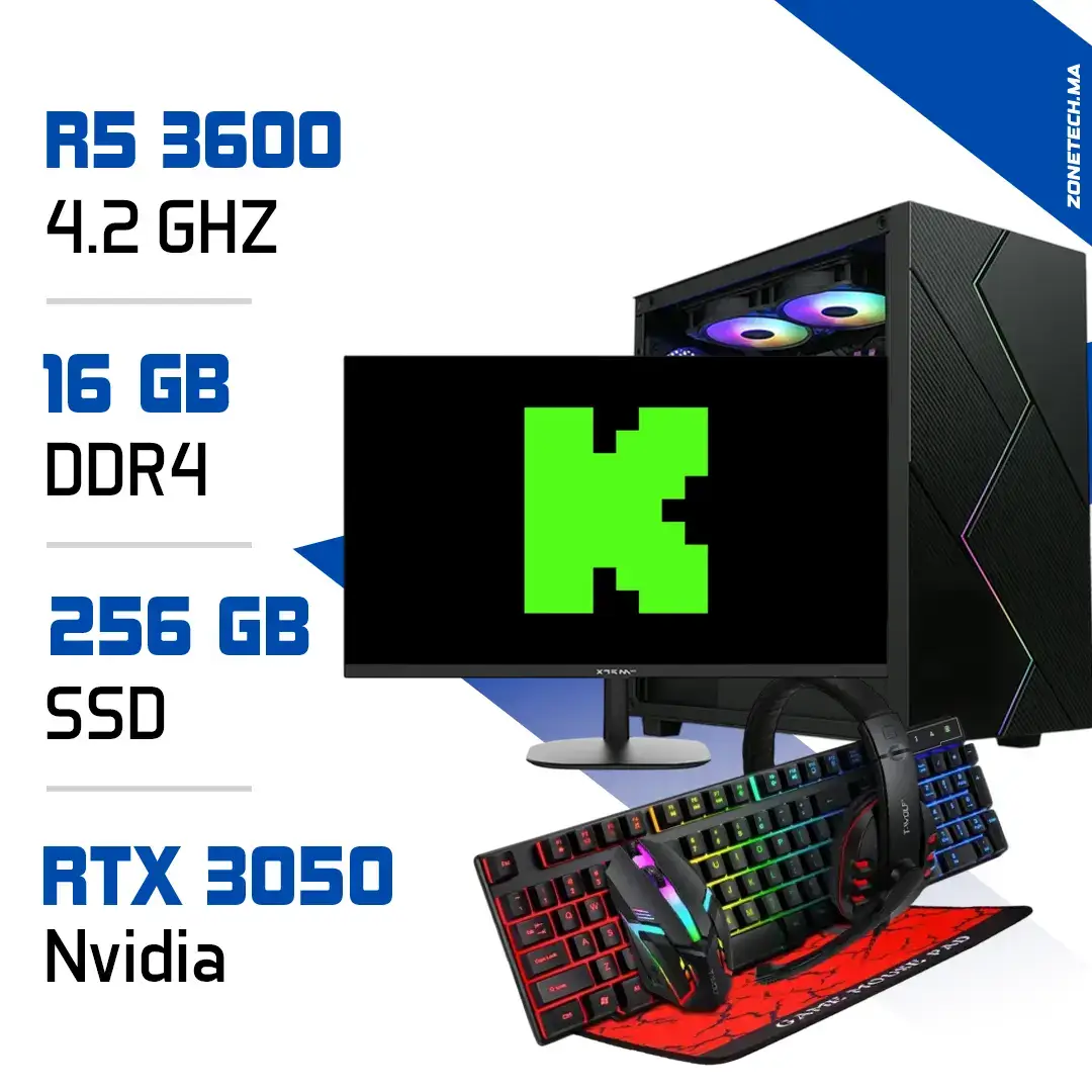 Setup Complet PC Gamer Zonetech Ryzen 5 3600 / 256 GB SSD / 16GB / RTX 3050