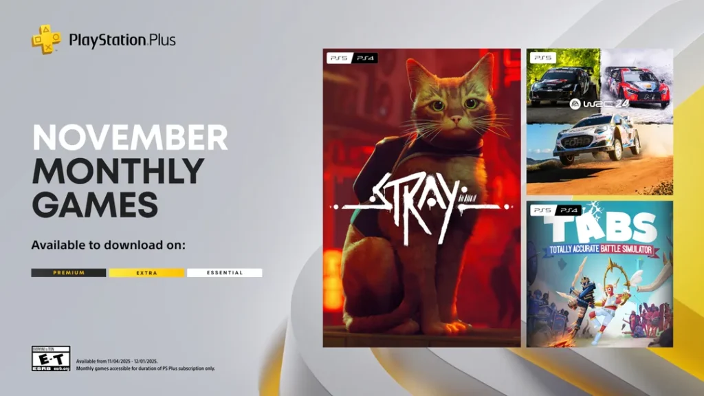 PlayStation Plus : Les jeux gratuits de novembre 2025 – Stray, EA Sports WRC 24 et Totally Accurate Battle Simulator