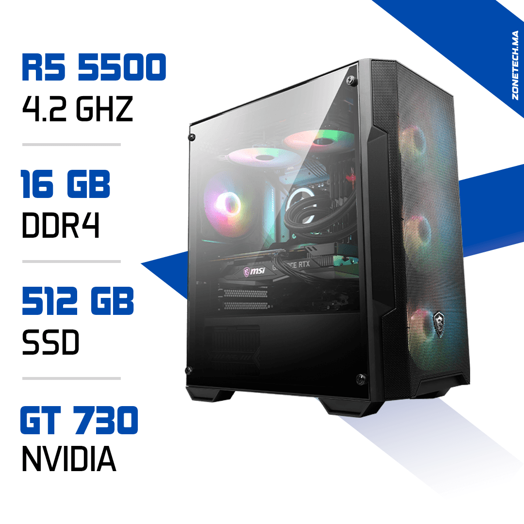 PC Gamer Ryzen 5 5500 / 16GB RAM / 512GB SSD / GT 730 4GB MAROC