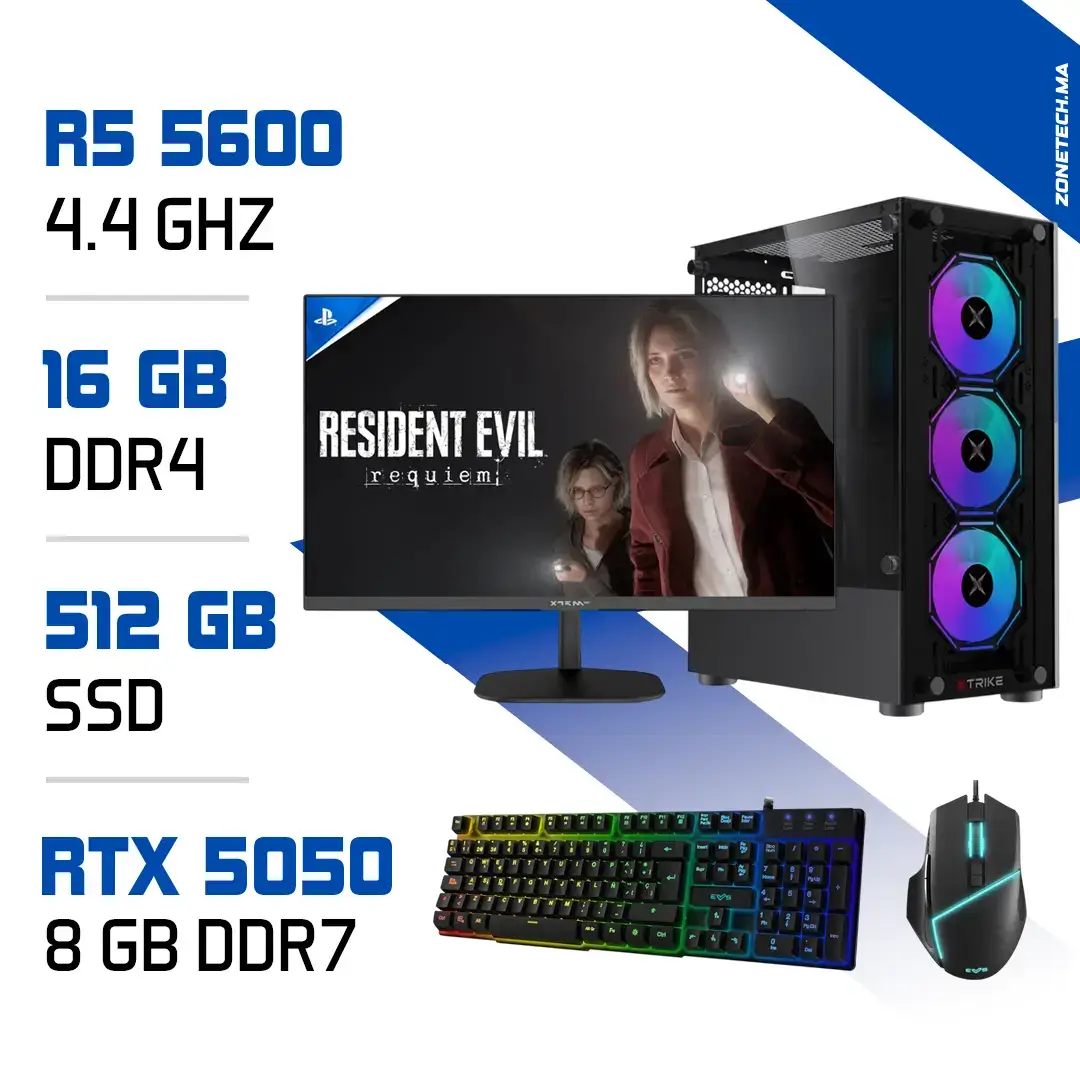 Setup Complet PC Gamer Zonetech Ryzen 5 5600 / 512GB SSD / 16GB / RTX 5050 (ZOTAC)