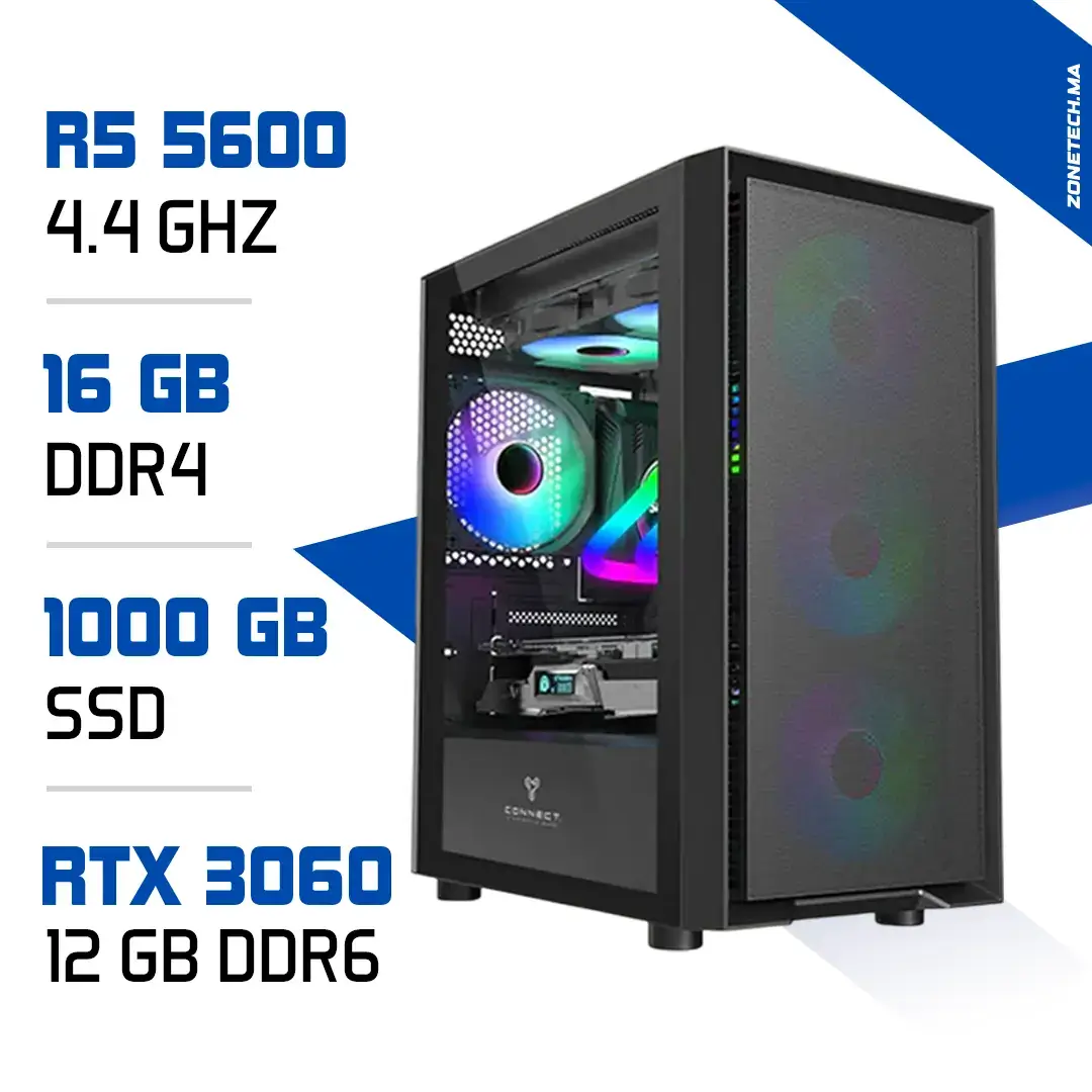 PC Gamer Zonetech Ryzen 5 5600 / 1TB SSD / 16GB / RTX 3060 12GB