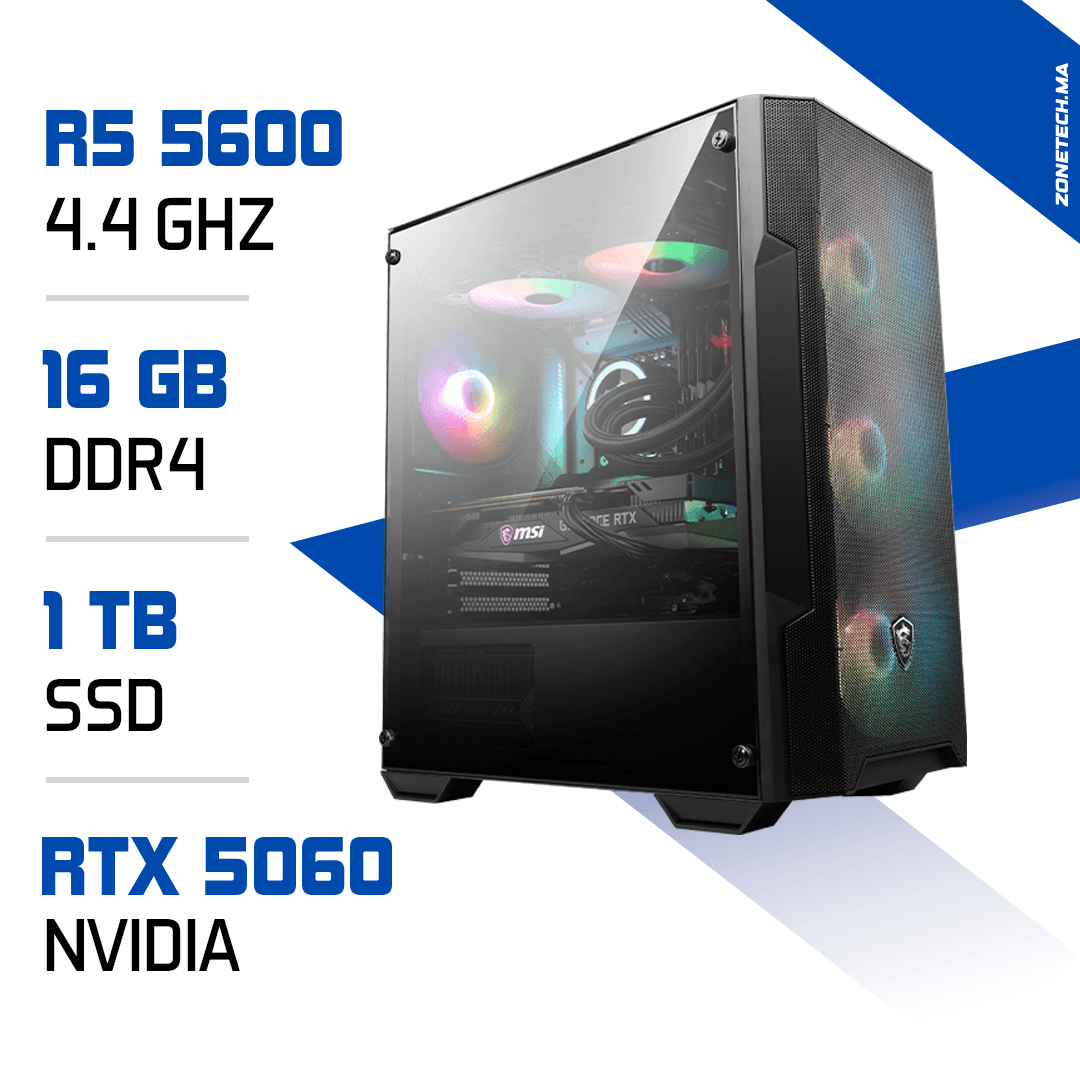 PC Gamer Zonetech Ryzen 5 5600 / 1 TB SSD / 16GB / RTX 5060 8G MAROC