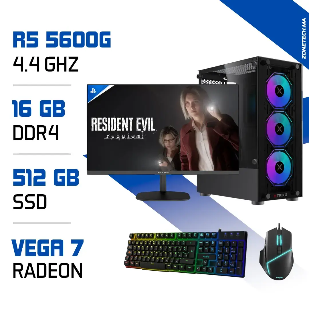 Setup Complet Zonetech Ryzen 5 5600G / 512 Go SSD / 16 Go RAM / Radeon Vega 7