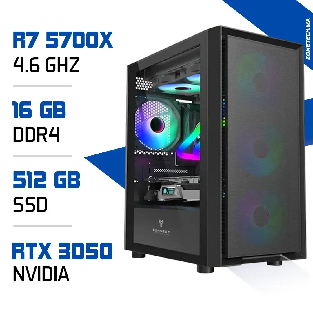 PC Gamer Zonetech Ryzen 7 5700X / 512GB SSD / 16GB / RTX 3050 6GB