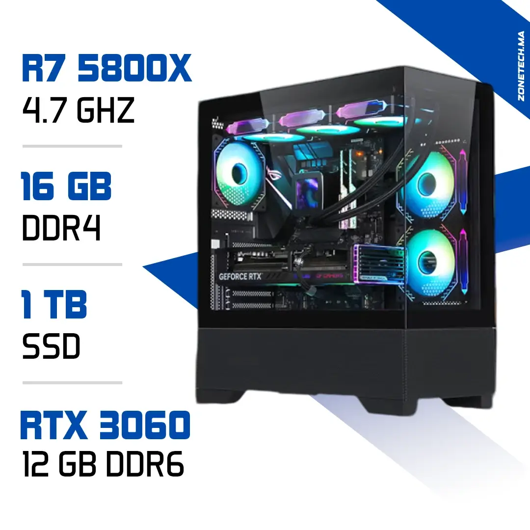 PC Gamer Zonetech Ryzen 7 5800X / 1TB SSD / 16GB / RTX 3060 12GB
