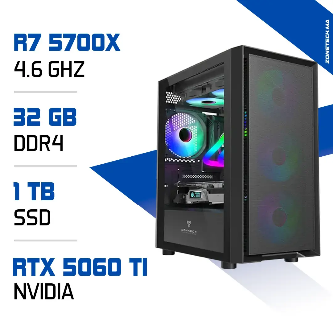 PC Gamer Ryzen 7 5700X / 1 To SSD / 32 Go DDR4 / RTX 5060 Ti