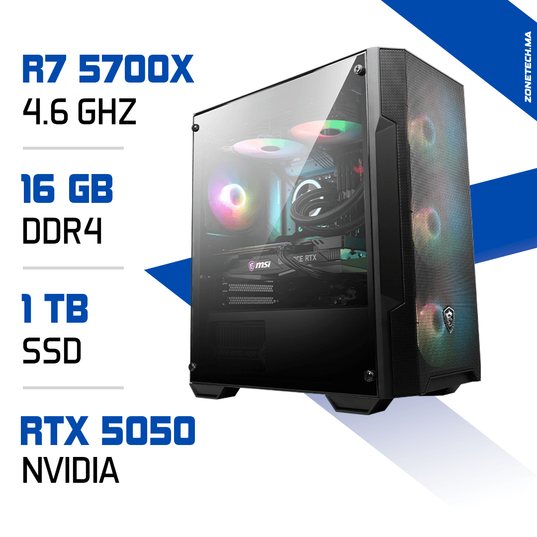 PC Gamer Ryzen 7 5700X / 1000 GB SSD / 16GB / RTX 5050 8G MAROC