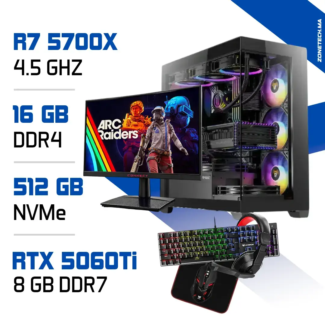 Setup Complet PC Gamer Zonetech Ryzen 7 5700X / 16GB / 512 GB SSD / RTX 5060Ti 8GB