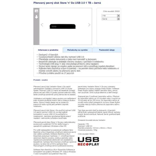 VERBATIM 53023 USB 3.0 1TB 2.5" – Image 3