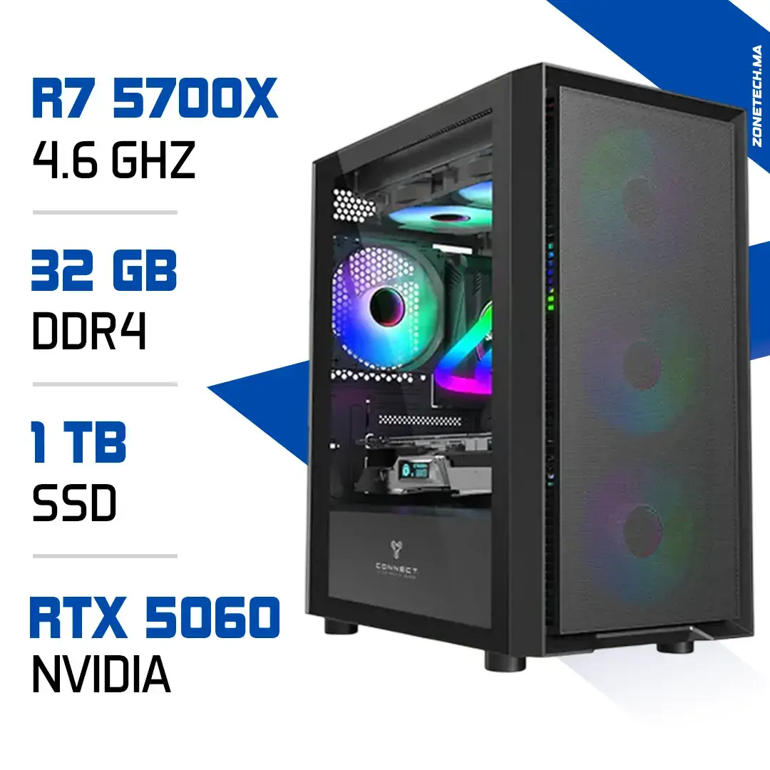 PC Gamer Ryzen 7 5700X / 1 To SSD / 32 Go DDR4 / RTX 5060