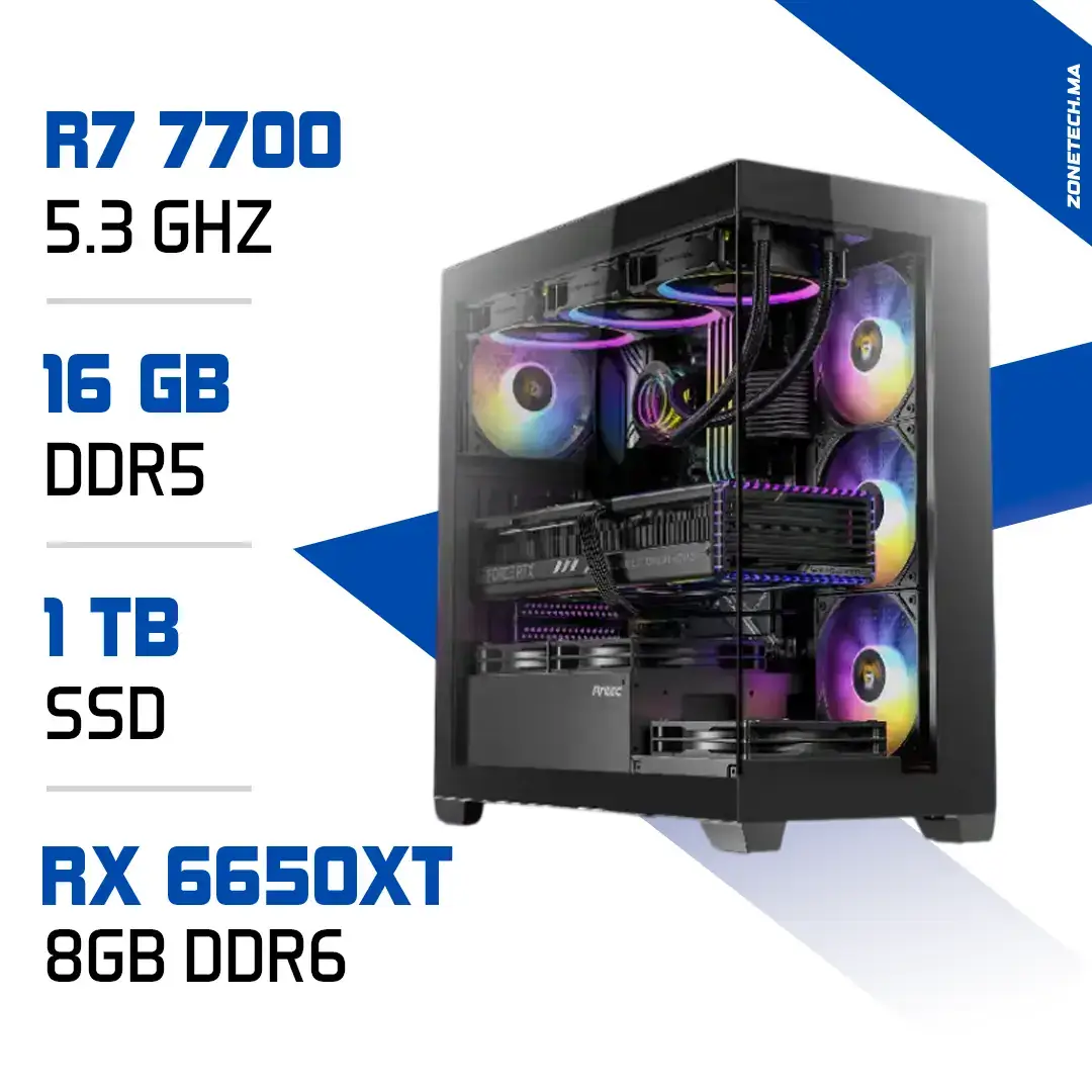 PC Gamer Zonetech Ryzen 7 7700 / 16GB RAM / 1000 GB SSD / RX 6650XT 8GB
