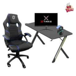 Pack Gaming Complet SKILLDESK NEXUS + SKILLCHAIRS Raptor (Black/Blue) + Écran 24″ 120Hz + Souris Gaming Offerte