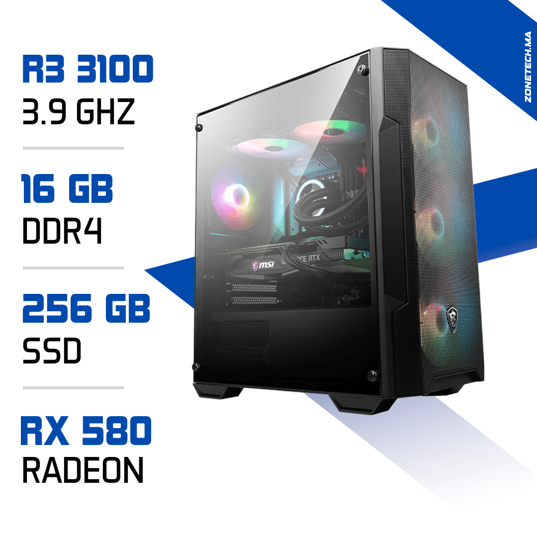 PC Gamer Ryzen 3 3100/16GB/256GB SSD/RX580
