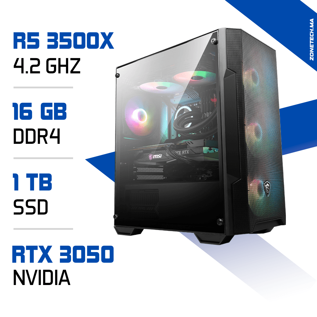 PC Gamer Zonetech Ryzen 5 3500X / 1 TB SSD / 16GB / RTX 3050 6GB MAROC