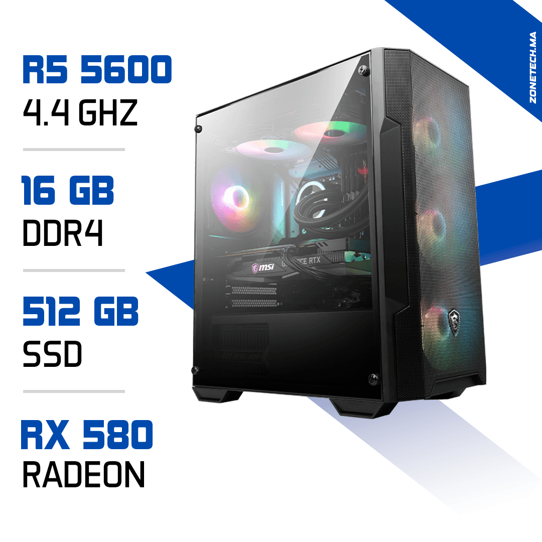 PC Gamer Ryzen 5 5600/512GB SSD/16GB/RX 580