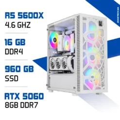 PC Gamer Ryzen 5 5600X / 960 Go SSD / 16 Go DDR4 / RTX 5060 Blanc