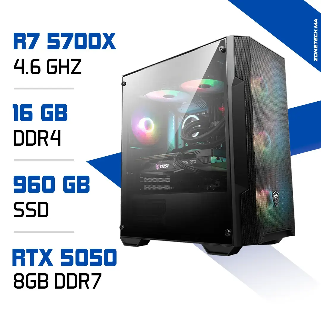 PC Gamer Ryzen 7 5700X / 960 GB SSD / 16GB / RTX 5050 8GB