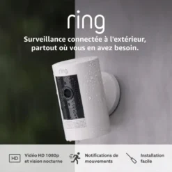 Ring Caméra extérieure sans fil (Stick Up Cam) Caméra de surveillance wifi HD prix maroc