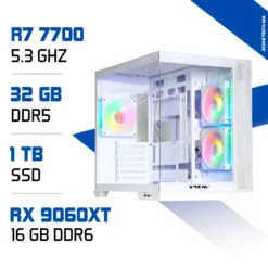 PC Gamer Zonetech Ryzen 7 7700 / 32GB RAM / 1000 GB SSD / RX 9060XT 16GB