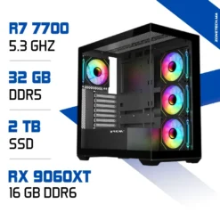 PC Gamer Zonetech Ryzen 7 7700 / 32GB RAM / 2000 GB SSD / RX 9060XT 16GB