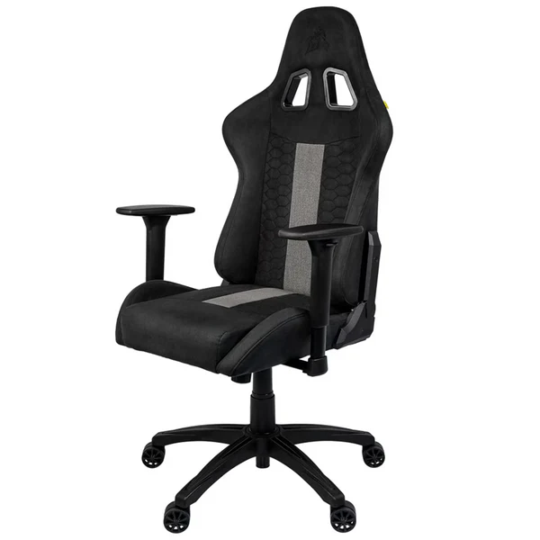 Chaise gamer Corsair TC100 Relaxed Maroc, tissu respirant, accoudoirs 2D, inclinaison 160° et coussins lombaires. Confort et design élégant.