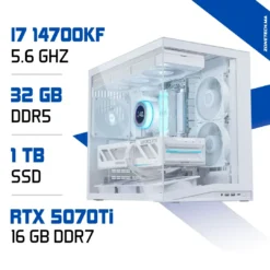 PC Gamer Zonetech I7 1400KF / 32GB DDR5 / 1TB SSD / RTX 5070Ti 16GB Blanc