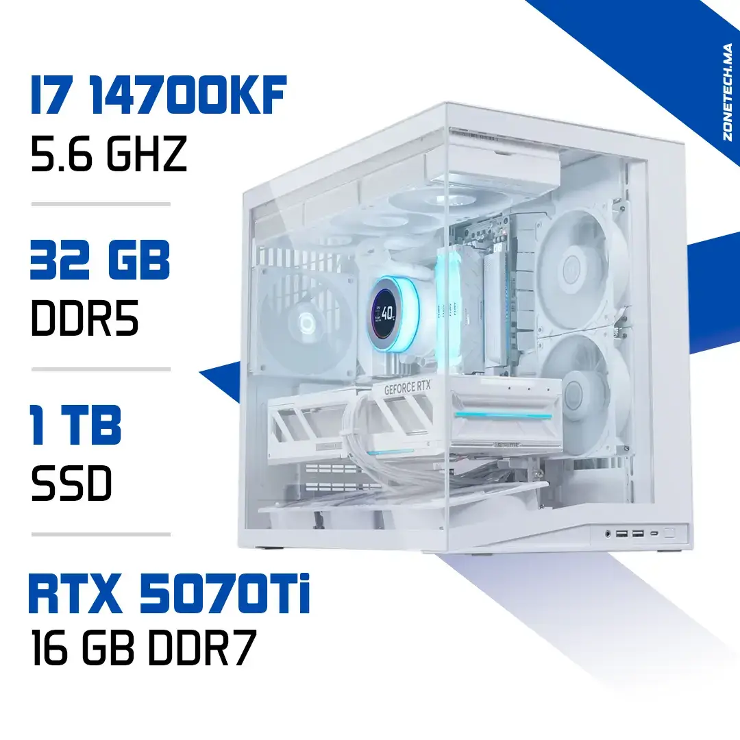 PC Gamer Zonetech I7 1400KF / 32GB DDR5 / 1TB SSD / RTX 5070Ti 16GB Blanc