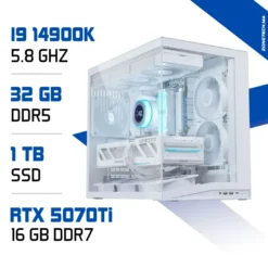 PC Gamer Zonetech I9 14900K / 32GB DDR5 / 1TB SSD / RTX 5070Ti 16GB Blanc